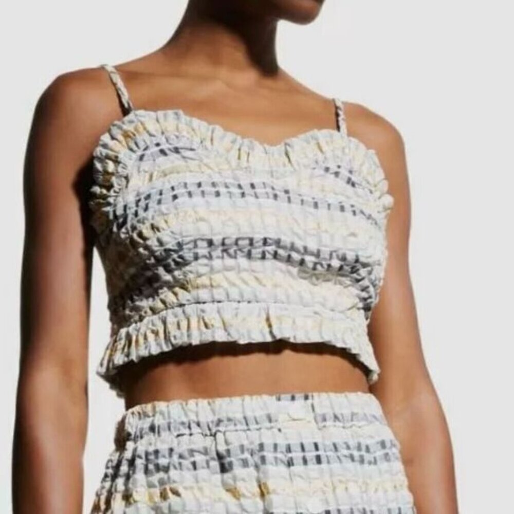 Autumn Adeigbo Smocked Gingham Crop Top